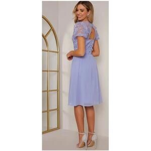 Chi Chi London - Puff Sleeve V‎ Neck Embroidered Lace Midi Dress - Size 6